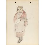 Jack Butler Yeats RHA (1871-1957) GIRL IN A SHAWL, 1899 watercolour and pencil 5 by 3.50in. (12.7 by