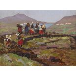 Letitia Marion Hamilton RHA (1878-1964) ACHILL ISLAND, COUNTY MAYO (FIGURES ON THE BOG) oil on board