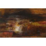 Richard Kingston RHA (1922-2003) SUNSET oil on board signed lower left; inscribed on label on