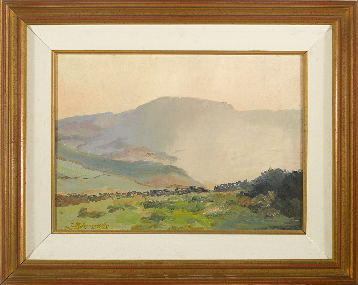Edith Oenone Somerville (1858-1949) SUNSET, MIST AND MOUNTAINS, c. 1927 oil on canvas signed lower - Image 2 of 4
