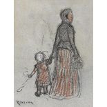 Seán Keating PPRHA HRA HRSA (1889-1977) WOMAN AND CHILD crayon and pencil signed lower left 8 by 6.