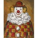 Gladys Maccabe MBE HRUA ROI FRSA (1918-2018) SMILING CLOWN oil on board signed lower left 20 by 15.
