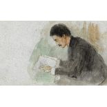 John Butler Yeats RHA (1839-1922) GENTLEMAN READING watercolour 4.50 by 7.50in. (11.4 by 19.1cm)