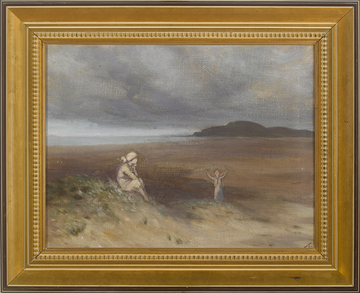 George Russell ("Æ") (1867-1935) WOMAN AND CHILD ON A SEASHORE oil on canvas signed with monogram - Image 2 of 3