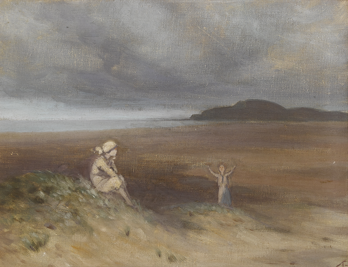 George Russell ("Æ") (1867-1935) WOMAN AND CHILD ON A SEASHORE oil on canvas signed with monogram