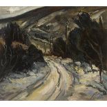 Peter Collis RHA (1929-2012) SNOWY ROAD, COUNTY WICKLOW oil on canvas signed lower right 14 by 16in.