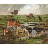 Letitia Marion Hamilton RHA (1878-1964) TURF CUTTING oil on board signed with initilas lower right