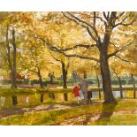 Tom Nisbet RHA (1909-2001) AUTUMN AT GRAND CANAL, DUBLIN oil on board signed lower left 25 by