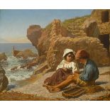 Michael George Brennan (1839-1871) MENDING NETS, c.1860s oil on canvas 17 by 20.50in. (43.2 by 52.