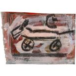 Basil Blackshaw HRHA RUA (1932-2016) TOY DOG ON WHEELS acrylic, charcoal and pencil on canvas signed