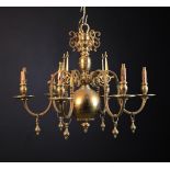 A 17th Century Style Gilt Bronze Six Branch Chandelier (A/F).