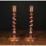 A Pair of Fine 19th Century Turned Barley-twist Candlesticks.