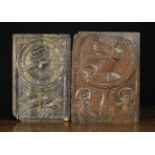 Two 16th Century Carved Oak Romayne Panels (A/F): One depicting a profiled lady's head wearing a