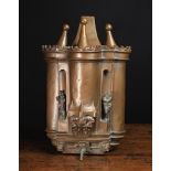 A 19th Century French Copper Water Cistern modeled as a castle with turreted lid above a crenulated