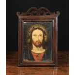 An Antique Oil on Copper in the 16th Century Style: Portrait of Christ radiating a halo of fine