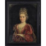 An Early 18th Century Oil on Canvas: Portrait of a bewigged Lady in finery;