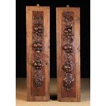 A Pair of 19th Century Panels carved in relief with pendant garlands of fruit hung from ribbon bows