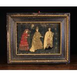 An Unusual Stumpwork Picture appliquéd with three ecclesiastical figures; a Pope,