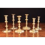 Three Pairs of 18th Century English Brass Candlesticks, 7¾ in (19.