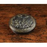 A Pressed Horn Snuff Box of oval form; the lid decorated with a bacchanalian scene and initialed OB,