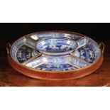 An Early 19th Century Oval Supper Tray fitted with a set of Blue & White Herculaneum Pottery