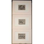 A Set of Three Small Early 18th Century 'Woodcut' Prints, 2¼ in x 3 in (6 cm x 7.