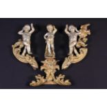 Three Late 17th/ Early 18th Century Baroque Carved & Painted Walnut Pediment Putti.