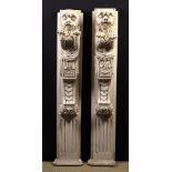 A Pair of 19th Century Carved & Gessoed Pine Architectural Mantel Supports, painted white.