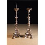 A Large Pair of Attractive 18th Century Baroque Silver Gilt Pricket Candle Stands.