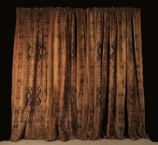 A Set of Four Late 19th/Early 20th Century Patterned Chenille Drapes with fringed edging,