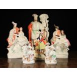 Six Staffordshire Flat-back Figures: A large Victorian spill vase modelled as a huntsman with bow