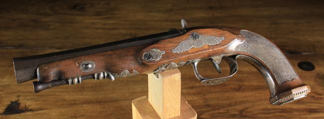 A Fine French 19th Century Percussion Pistol having silver mounts with Paris 800 touchmark.