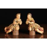 A Pair of Small Late 17th/Early 18th Century Carved & Polychromed Wooden Angels depicted in flowing