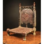 A Good Quality 19th Century or Earlier Eastern Low Chair with Goat Skin Seat and finely patinated