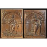 A Pair of Late 16th Century Carved Oak Panels depicting Female Saints.