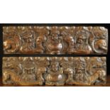 A Pair of 17th Century Carved Oak Drawer Fronts, dated 1675.