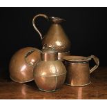 Four Pieces of Copperware: A 19th century gallon measure,