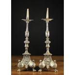 A Pair of 18th Century Silvered Metal Pricket Candle stands.