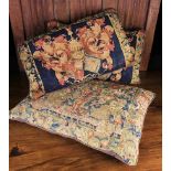 Three Decorative Cushions covered in remnants of 17th &18th Century Tapestries.
