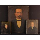 Three Naive head & shoulders Portraits of Gentlemen painted in oils on canvas.