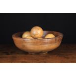 A Turned Treen Bowl & Six Turned Pine Balls.