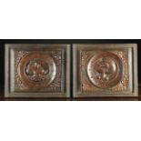 A Pair of 16th Century Romayne Panels carved with profile head portrait of a man & woman encircled