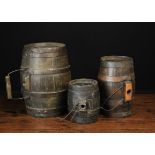 Three 19th Century Iron-bound Oak Coopered Costrels of barrel form, 11 ins (28 cm),