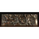 An 18th Century Frieze Panel carved with huntsmen and hounds, 5½ ins x 18 ins (14 cm x 46 cm).