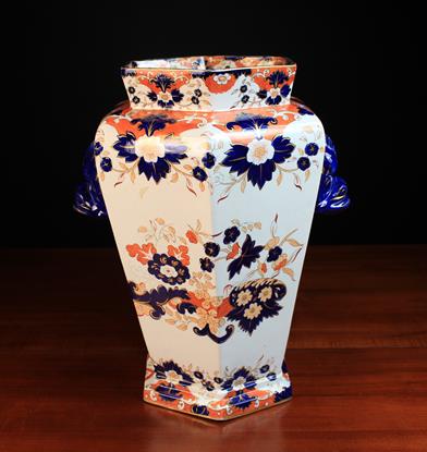 A Large Alcock's Indian Ironstone Vase of hexagonal form decorated with flowers in deep rich blue