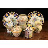 A Group of Vintage Faience Ceramics: A Maiolica alberello labelled VN CORDIAL amidst scrolling