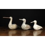 Three 20th Century Naively Carved & Painted Wooden Ornamental 'Decoy' Birds with long bills, approx,