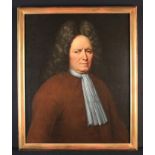 An 18th Century Oil on Canvas: Head & Shoulders Portrait of a bewigged Gentleman wearing a white