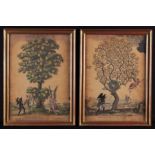 A Pair of Framed Hand-tinted Engravings;