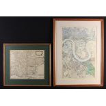 Two Framed Maps: "Stanford's Library Map of London and It's Suburbs" and "Essex" by Robt. Morden.